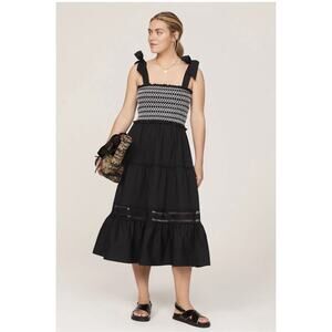 Peter Som x RTR Black Smocked Midi Dress Size XS